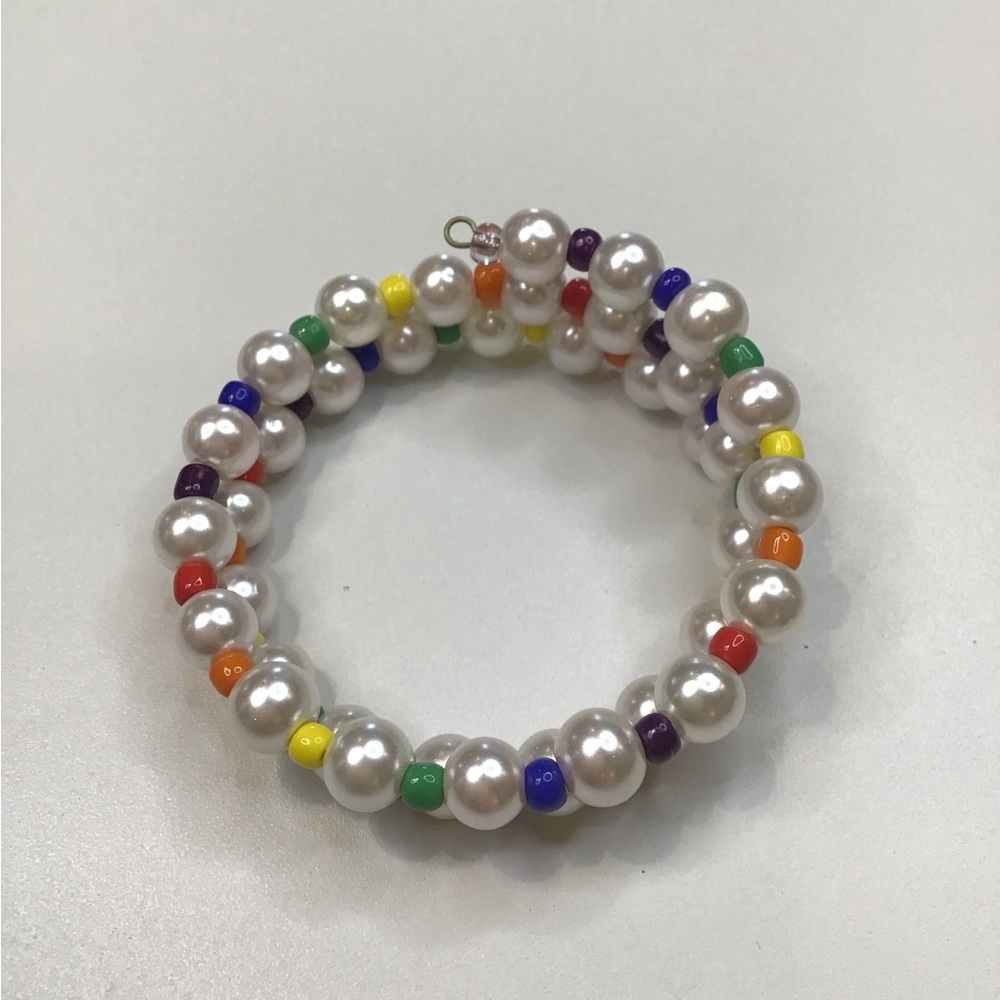 PRIDE Rainbow Pearl Bracelet LGBTQIA memory wire HANDMADE OOAK New Glass Beads